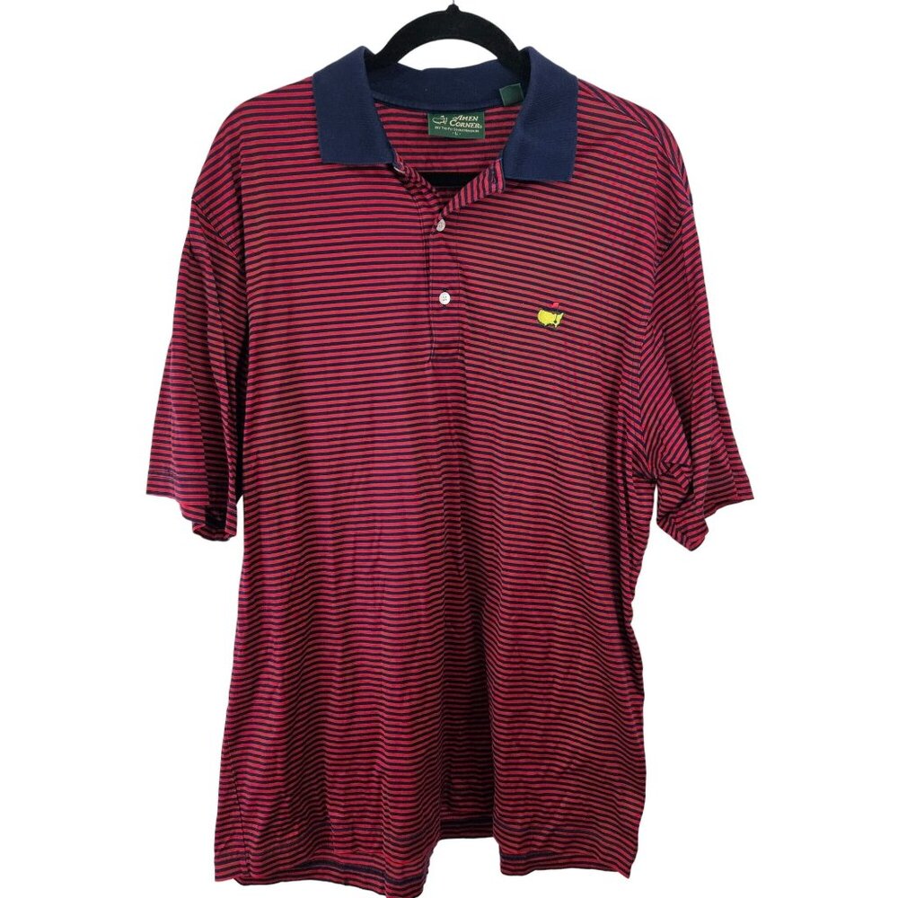 Amen Corner Mens Size L Red & Navy Striped Polo Shirt Cotton